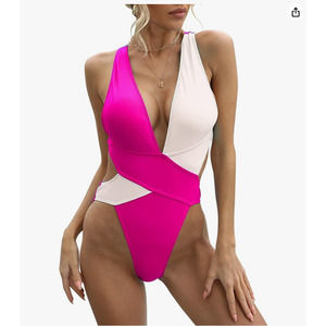 Women's One Piece Swimsuit V-neck Push Up - Rose Red Size L NWOT